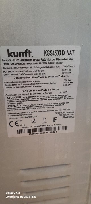 Fogão a Gás Kunft 4 Bocas com Forno