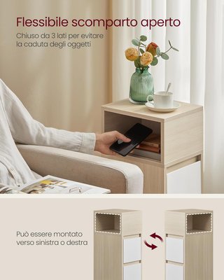 Set di 2 Comodini Stretti con 2 Cassetti Beige Nat