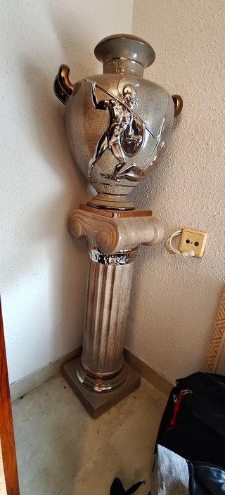 Jarrón Columna Griega Dorado y Plateado