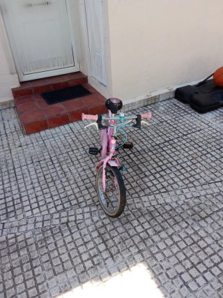 Bicicleta infantil rosa con pata