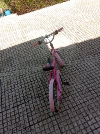 Bicicleta infantil rosa con pata