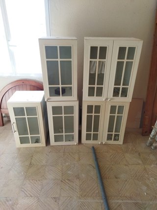 Conjunto vitrinas cocina cristal madera