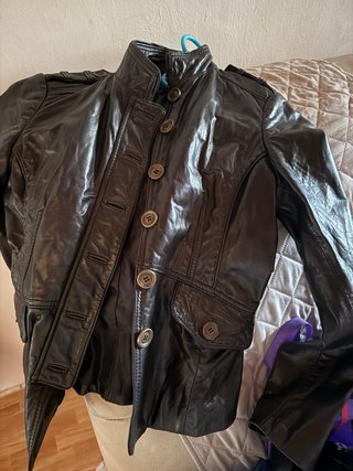 Chaqueta Piel Negra Massimo Dutti Talla M