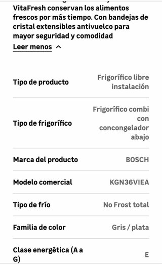 Frigorífico  Bosch Inox Con seguro de averia.