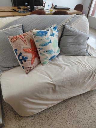Divano letto 2 posti 135cm tessuto beige/multicolore