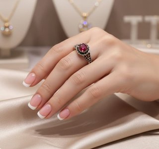 Anillo Plata Rubí y Espinela Negra Natural