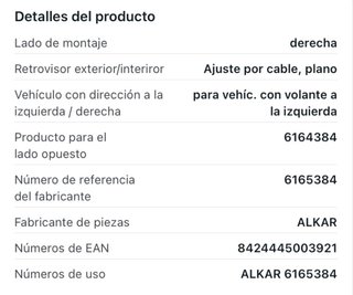 Retrovisor derecho ALKAR