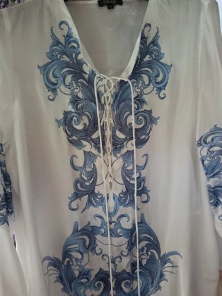 Blusa-Caftán- Elogy- blanca/Azul Talla T/M