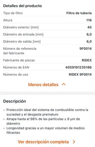 Filtro de combustible RIDEX 9F0014