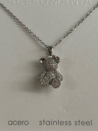 Cadena oso oro y lacito rosa