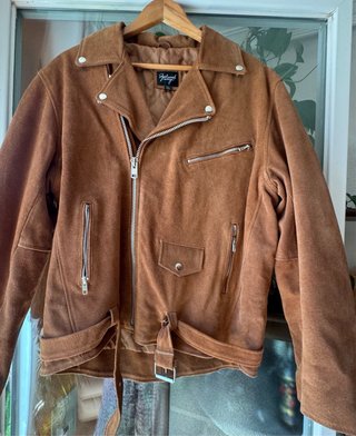 Chaqueta biker 100% cuero serraje camel XL vintage