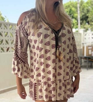 Túnica Boho-Chic Estampada Talla L