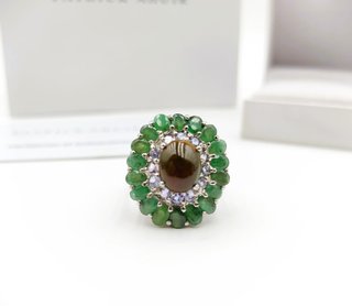 Anillo Plata Ópalo, Esmeraldas y Tanzanitas