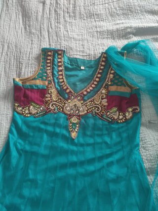 Vestido Bollywood Azul y Dorado