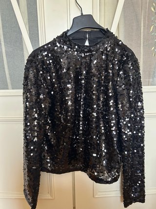 Blusa lentejuelas negra y plateada