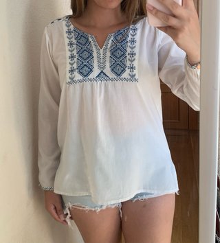Blusa Cayetana Bordada Azul Talla Única