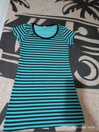 Vestido Talla Única Rayas Teal y Negro