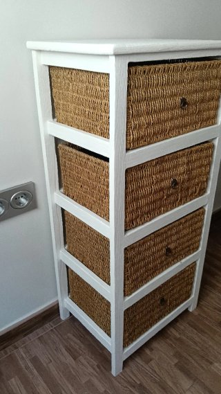 Mueble 4 cajones mimbre y madera