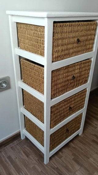 Mueble 4 cajones mimbre y madera