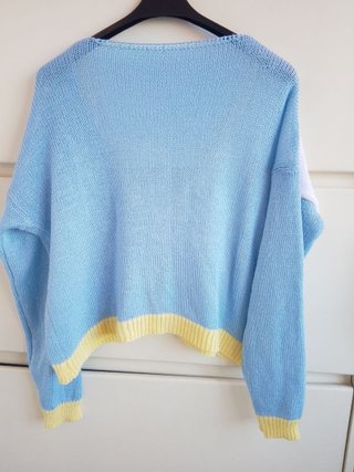 Cardigan uncinetto vintage 90 large azzurro bianco
