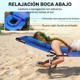 Tumbona plegable azul y negra