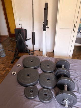 Rack, Barra, Mancuernas y Discos Gimnasio