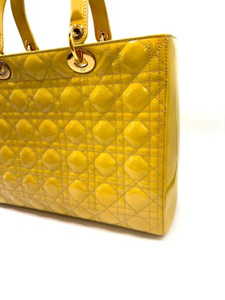 Borsa Lady Dior Gialla in Vernice