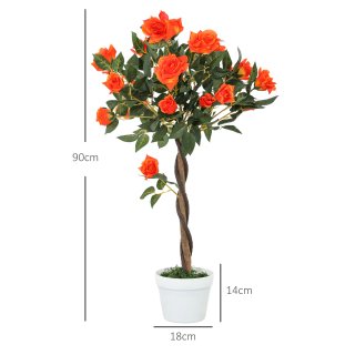 Pianta Finta Rosa Arancione 21 Fiori Vaso Cemento