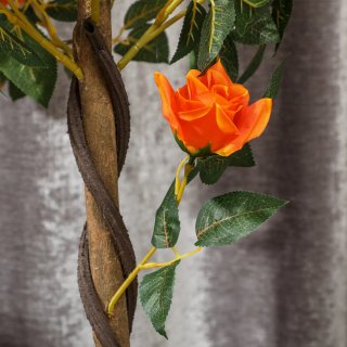 Pianta Finta Rosa Arancione 21 Fiori Vaso Cemento