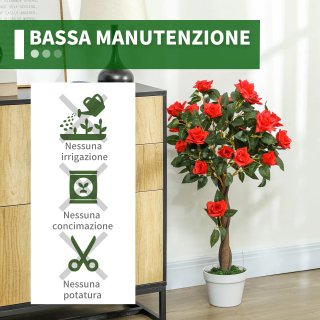 Pianta Finta Rosa Arancione 21 Fiori Vaso Cemento