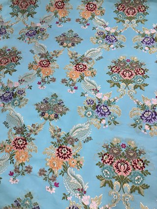 Tejido fallera alicantina floral azul