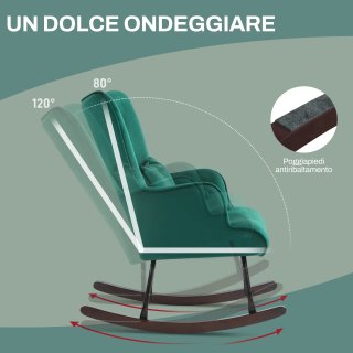 Poltrona a Dondolo in Velluto Verde con Cuscino