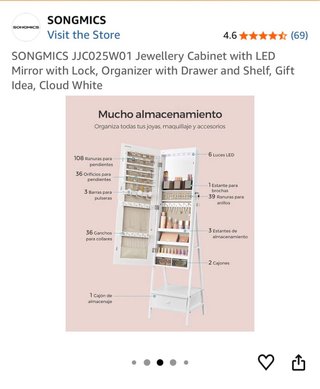 Espejo joyero SONGMICS Blanco NUEVO