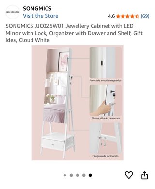 Espejo joyero SONGMICS Blanco NUEVO