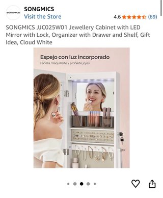 Espejo joyero SONGMICS Blanco NUEVO