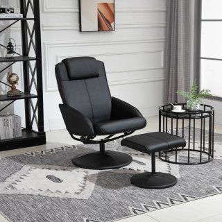 Poltrona Reclinabile con Pouf in Finta Pelle Nero