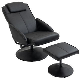 Poltrona Reclinabile con Pouf in Finta Pelle Nero