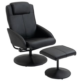Poltrona Reclinabile con Pouf in Finta Pelle Nero