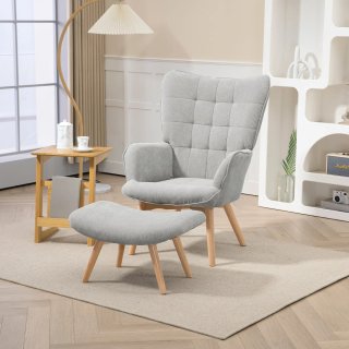 Poltrona Relax con Pouf Velluto a Costine Grigio