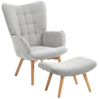 Poltrona Relax con Pouf Velluto a Costine Grigio