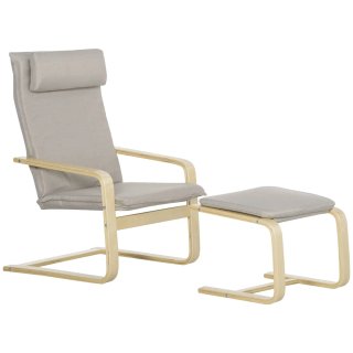 Poltrona Relax con Pouf in Legno e Tessuto Grigia