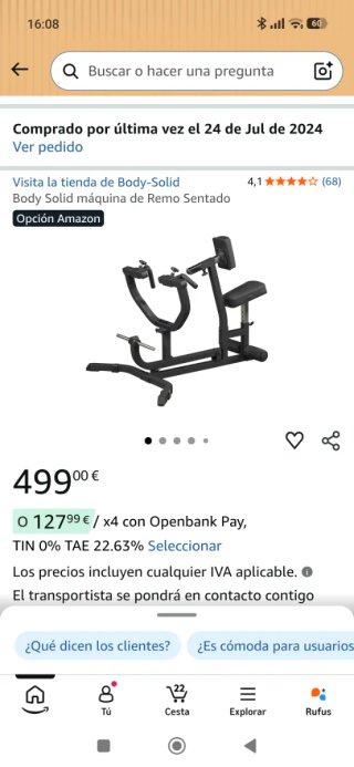 Máquina de remo para musculación