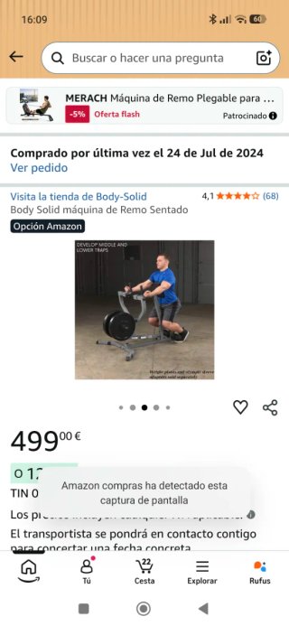 Máquina de remo para musculación