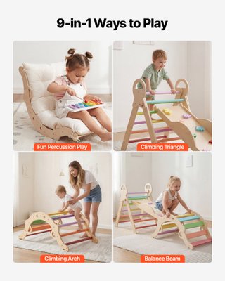 Set Pikler 9 in 1 Montessori con Xilofono e Rampa