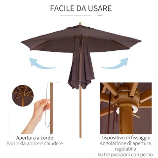 Ombrellone da Giardino 2.5x2.3 m Legno Marrone