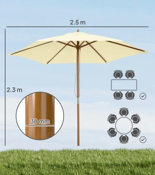 Ombrellone Giardino 2.5x2.3 m Legno Laccato Beige
