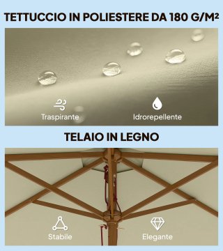 Ombrellone Giardino 2.5x2.3 m Legno Laccato Beige