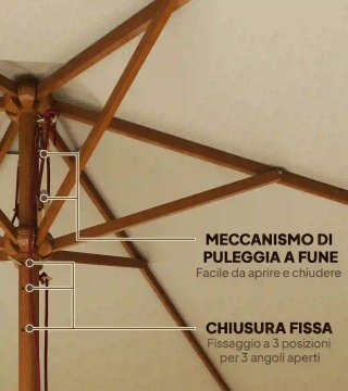 Ombrellone Giardino 2.5x2.3 m Legno Laccato Beige