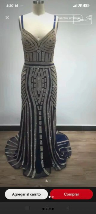 Vestido fiesta pedrería negro y plata