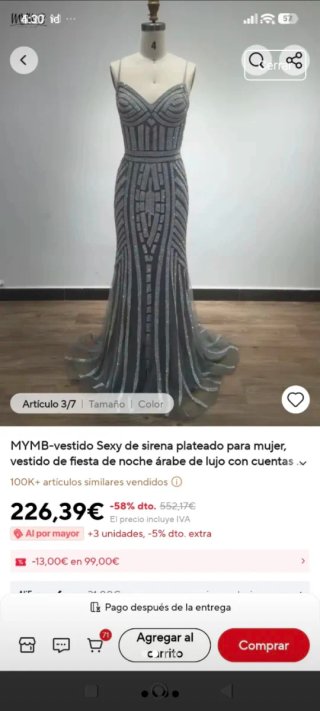 Vestido fiesta pedrería negro y plata